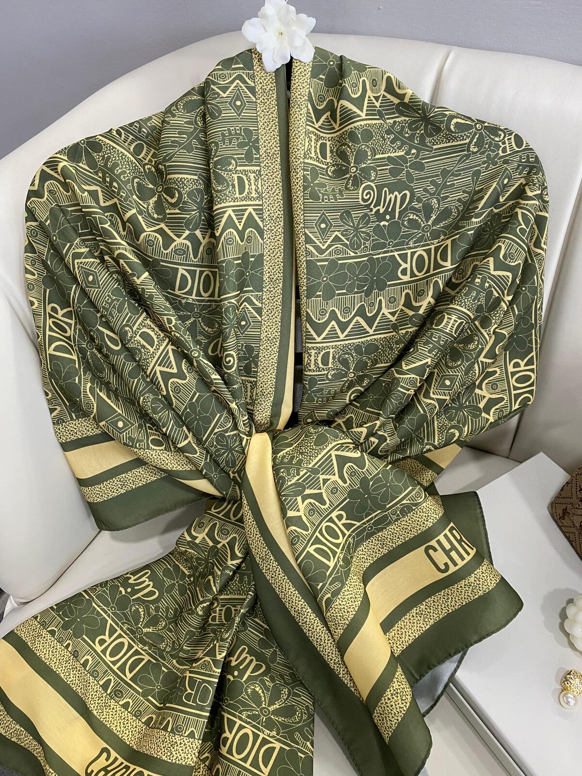 Dior Monogram Pamuk Soft Şal 86021 - Asker Yeşili