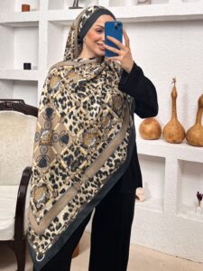 Hermes Leopar Pamuk Soft Şal 65329 - Latte