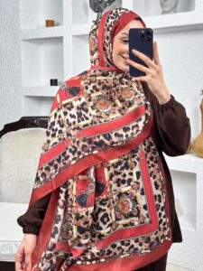 Hermes Leopar Pamuk Soft Şal 65329 - Bordo