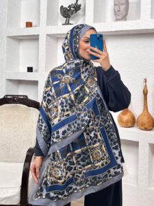 Hermes Leopar Pamuk Soft Şal 65329 - Gece Mavisi