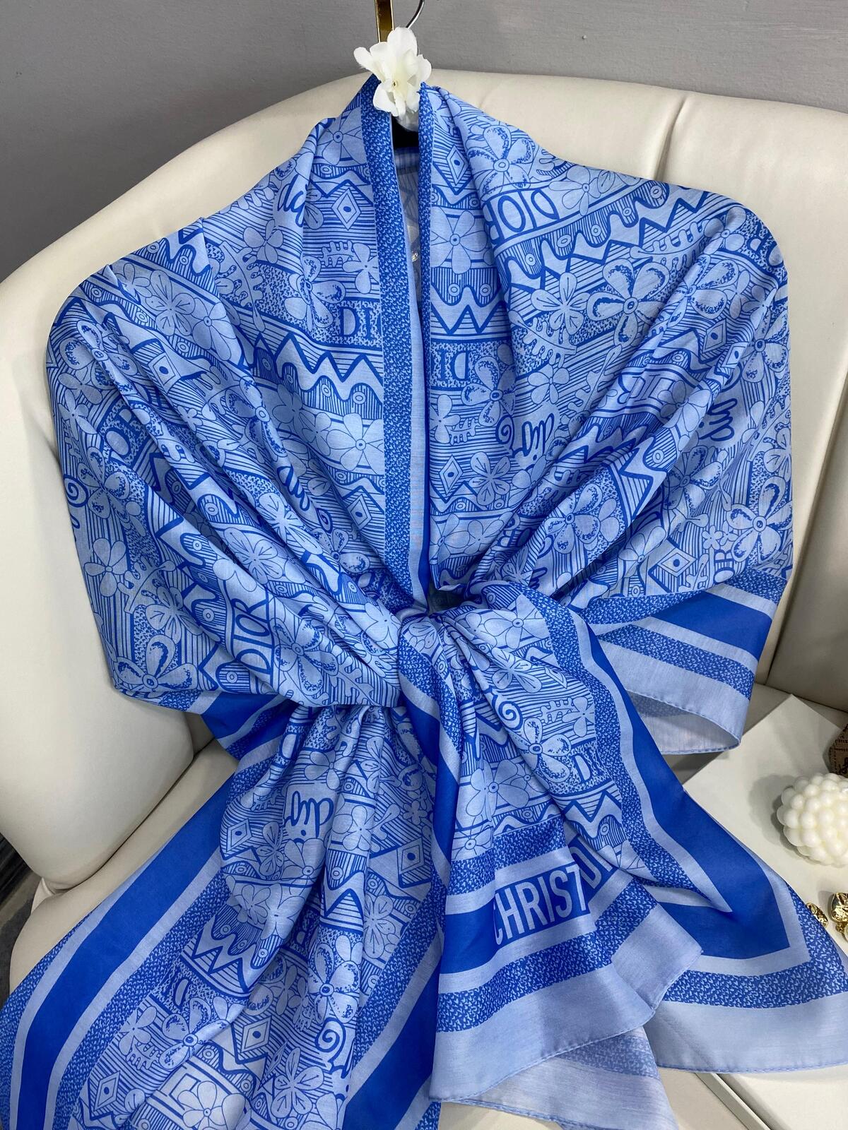 Dior Monogram Pamuk Soft Şal 86021 - Bebe Mavi