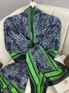 Dior Monogram Pamuk Soft Şal 86021 - LACİVERT-YEŞİL