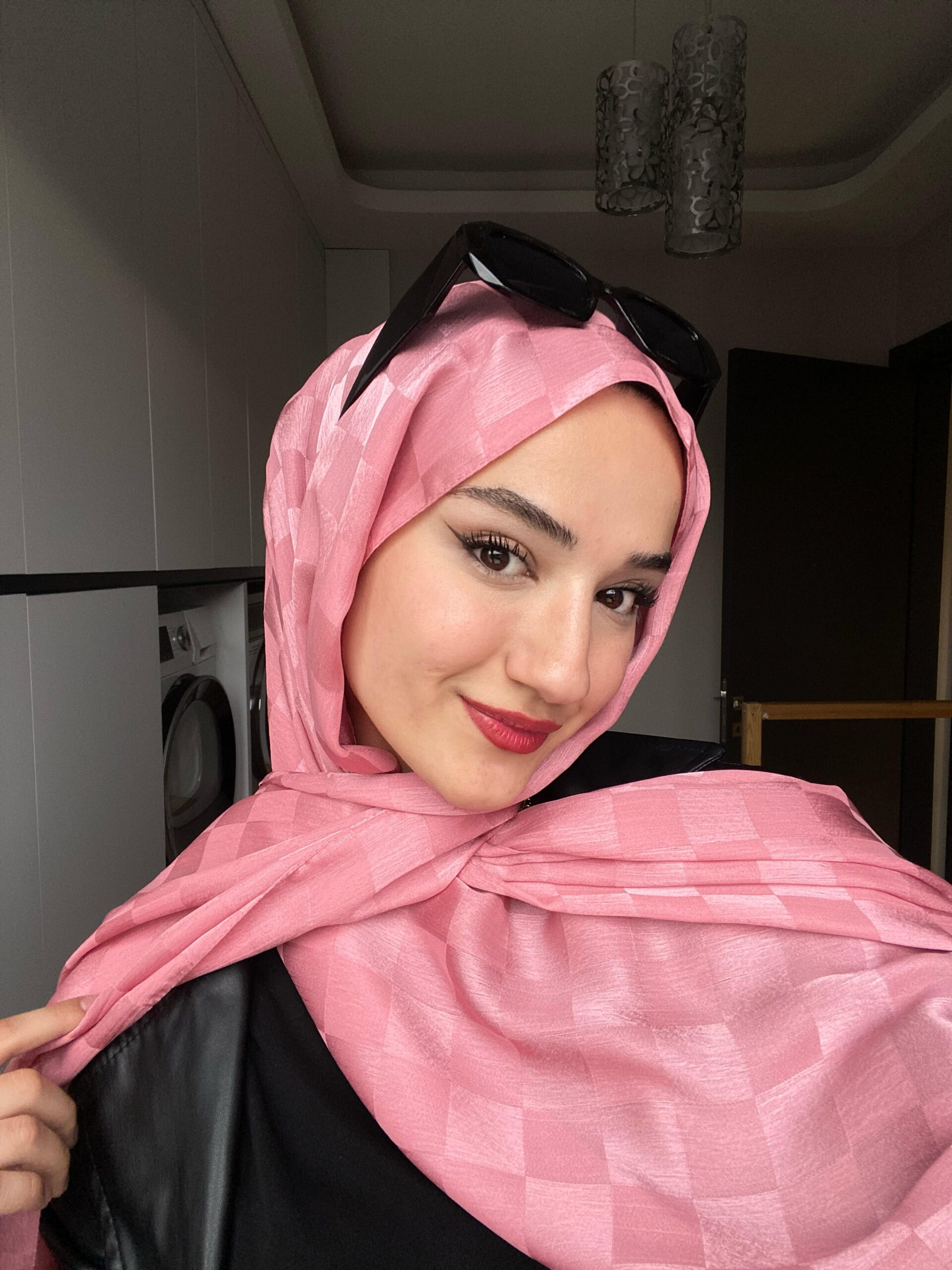 Dama Desen Jakar Şal - Koyu Pembe