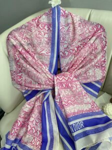 Dior Monogram Pamuk Soft Şal 86021 - BEYAZ-PEMBE