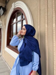 G Desen Pamuk İpeksi Jakar Şal 908204 - Koyu Lacivert