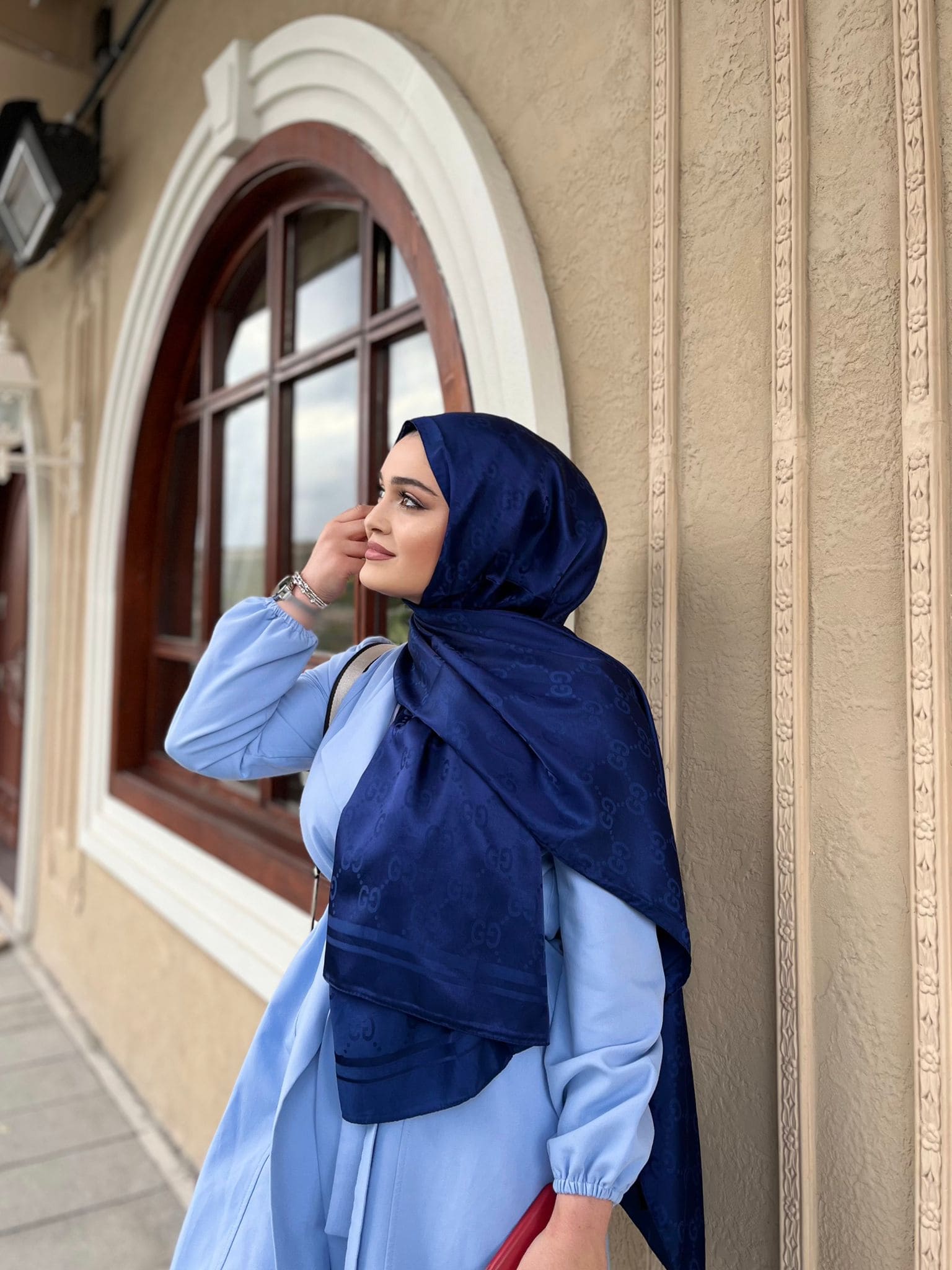 G Desen Pamuk İpeksi Jakar Şal 908204 - Koyu Lacivert