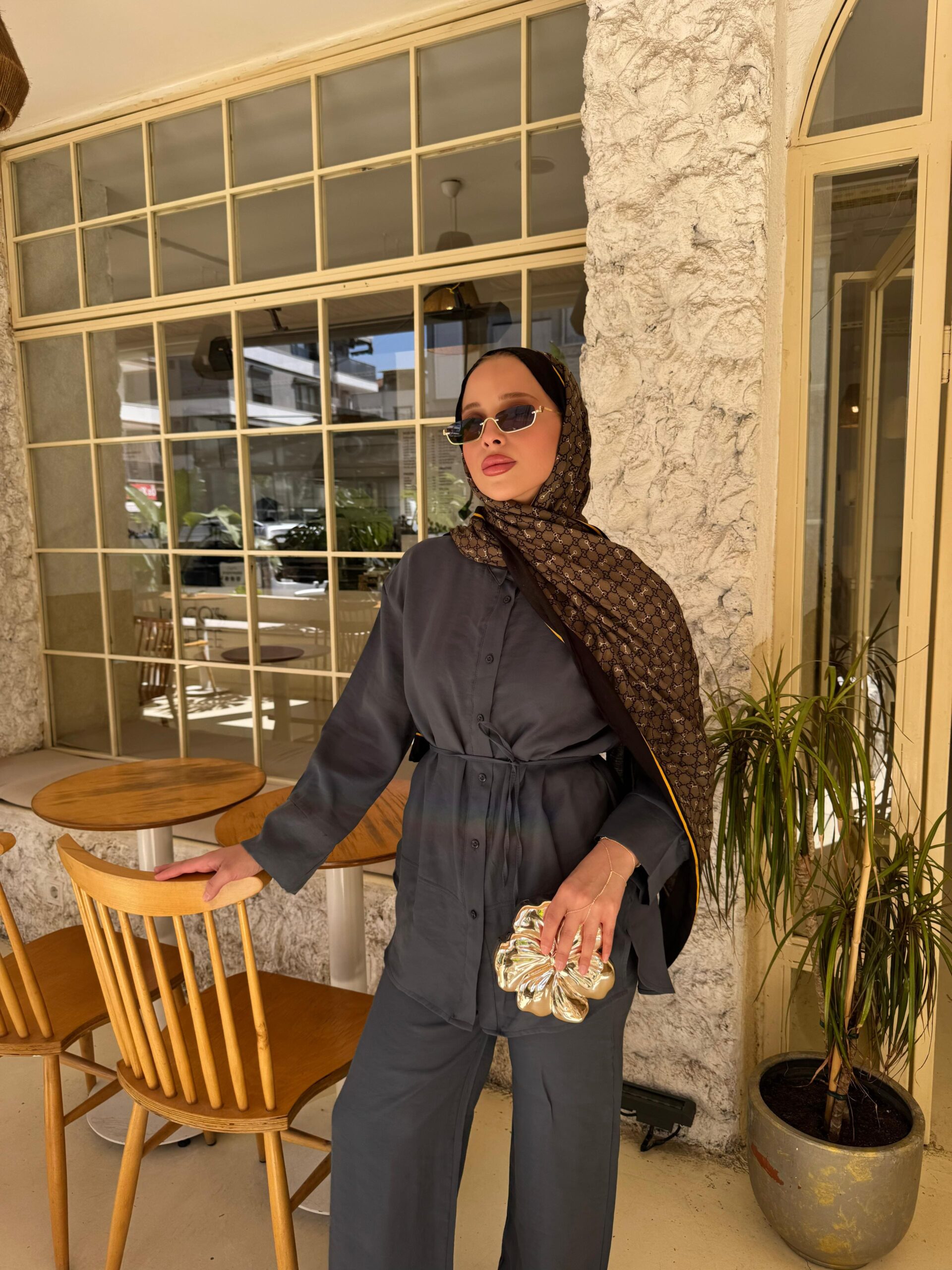 Gucci A Kalite İthal Yün İpek Şal - Siyah-Turuncu