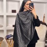 İthal Çifttaraflı Fendi İnci Vual İpek Şal -Antrasit