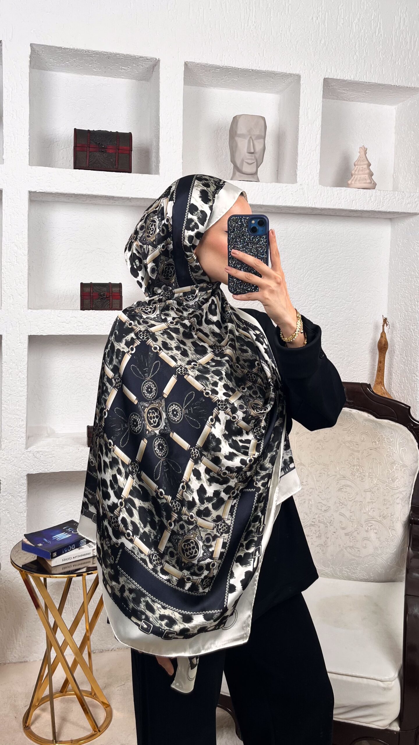 Hermes Leopar Çift Taradlı Vual İpek Şal 11143 - Ekru Haki - Görsel 2