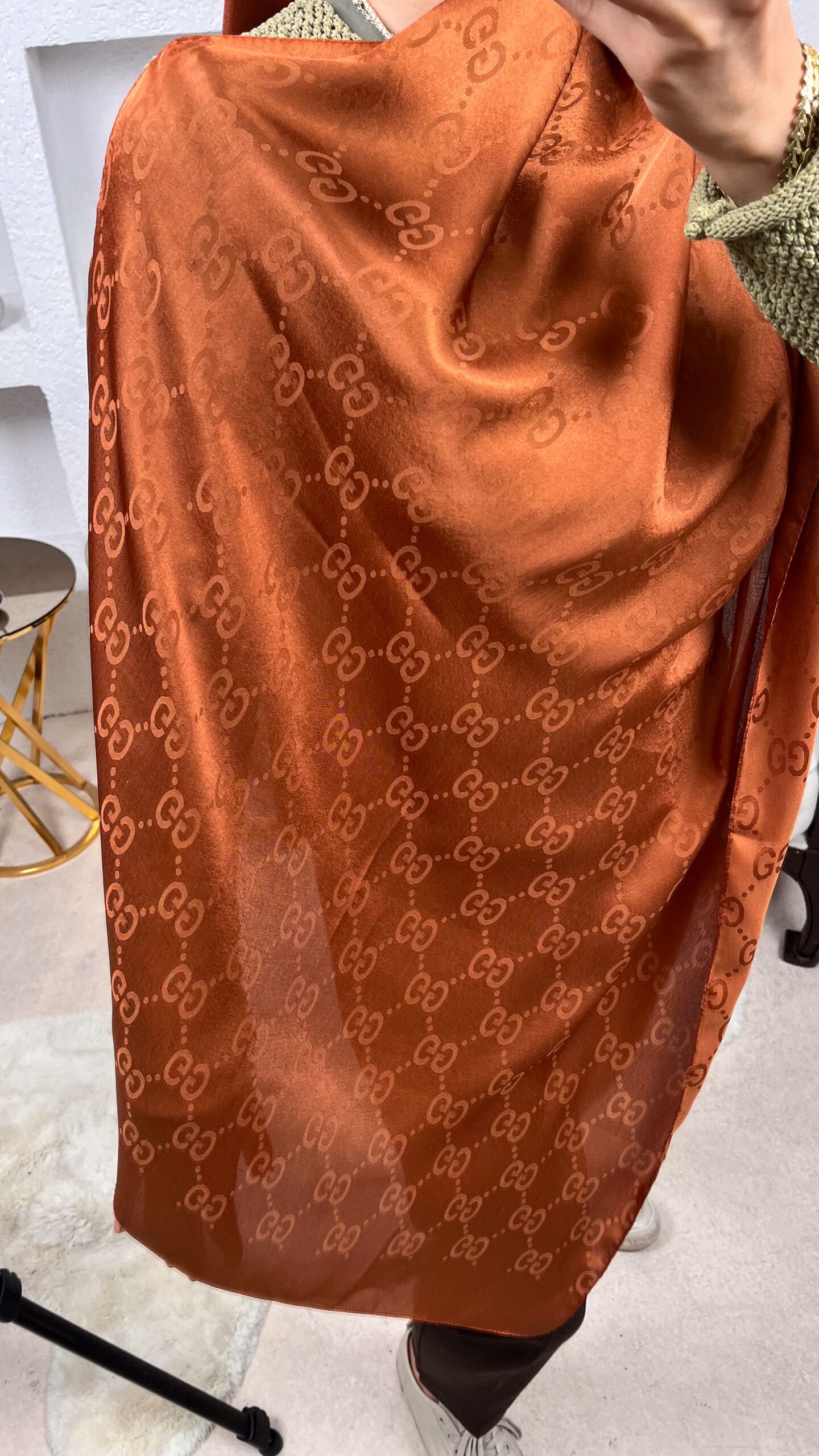 G Desen Pamuk İpeksi Jakar Şal 908204 - Kızıl Kahve - Görsel 2