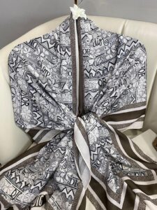 Dior Monogram Pamuk Soft Şal 86021 - Kahve-Beyaz