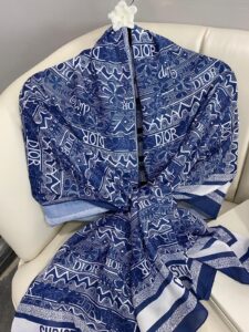 Dior Monogram Pamuk Soft Şal 86021 - MAVİ-BEYAZ
