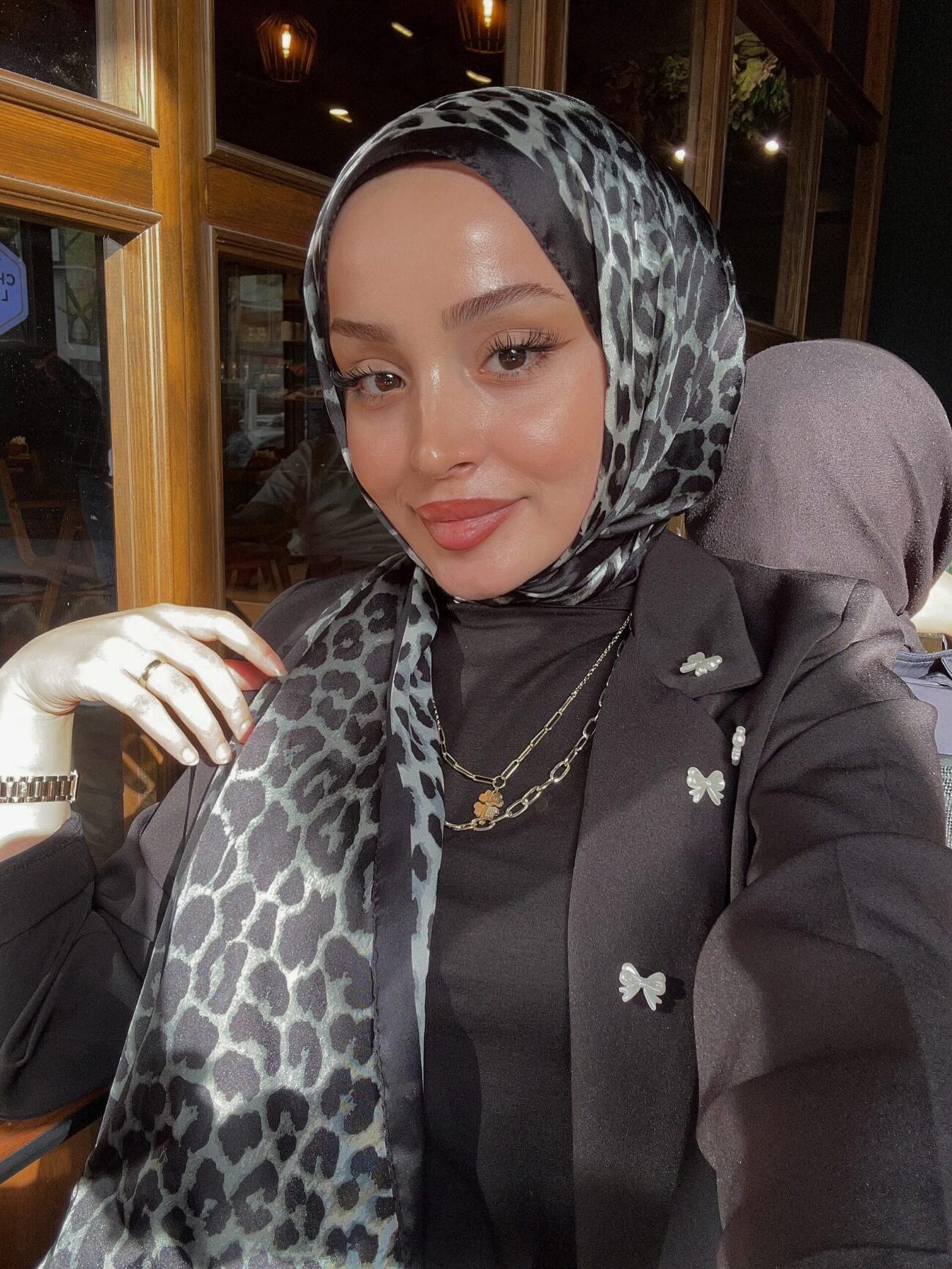 Touch İthal Leopar Vual İpek Şal - 889980 - Gri-Siyah