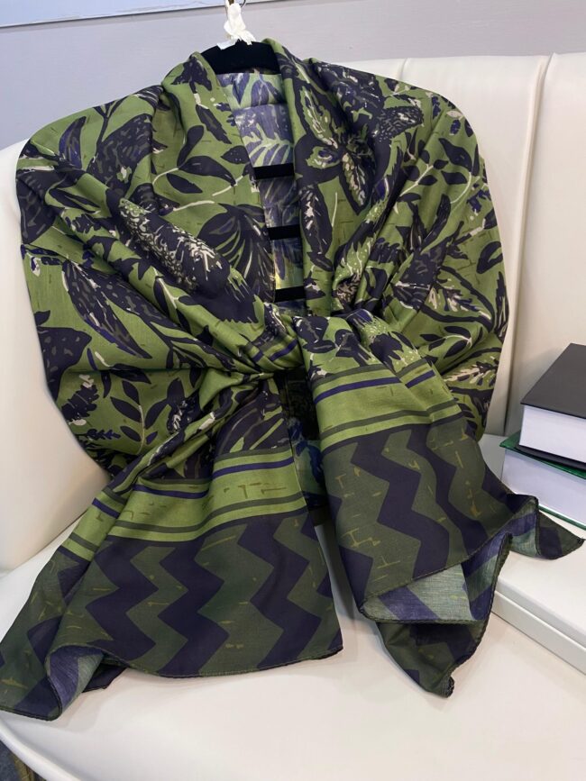 Etnik Desenli  Etro Pamuk Soft Şal - 893250 - Yeşil Siyah