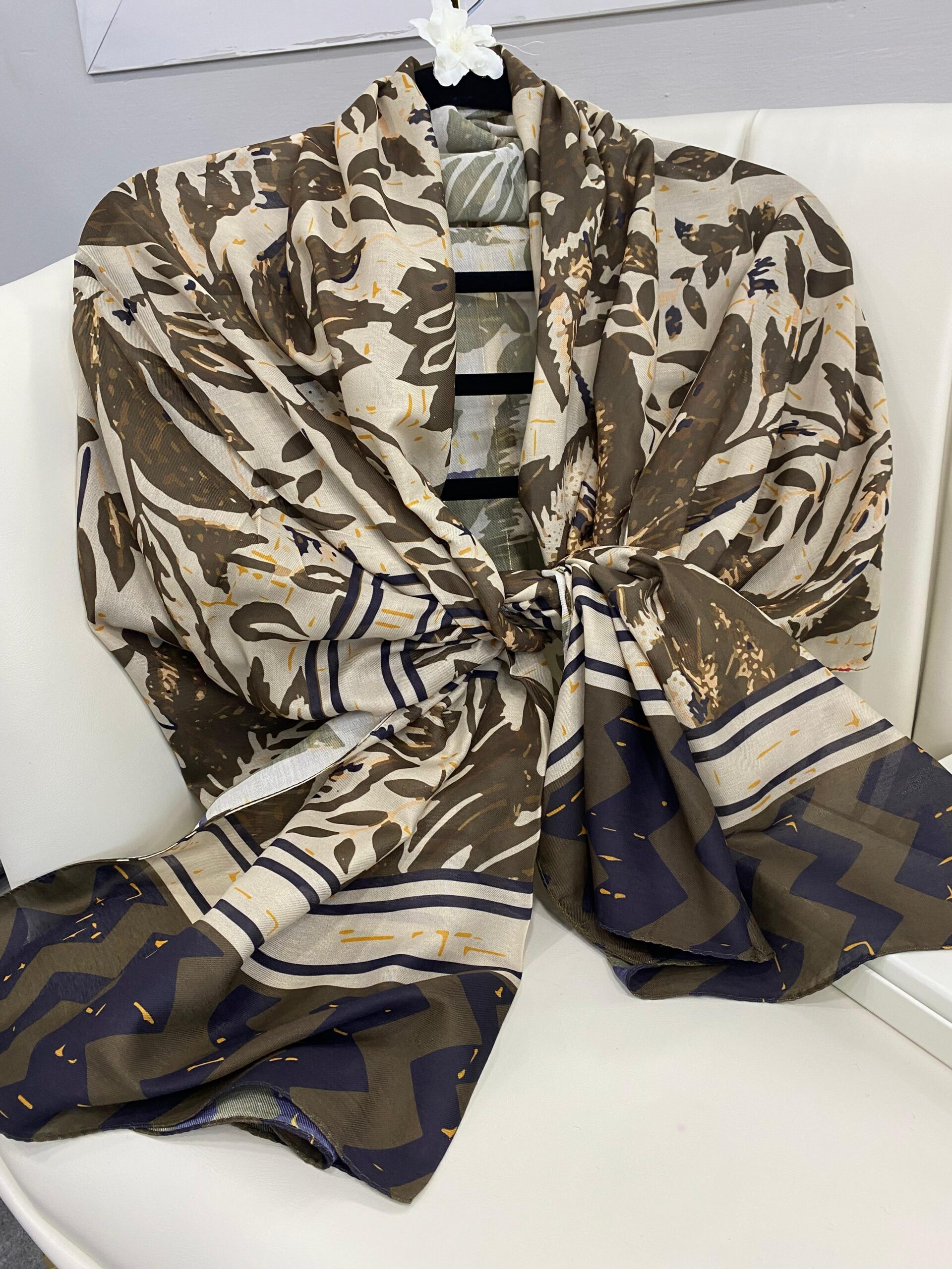 Etnik Desenli Etro Pamuk Soft Şal - 893250 - Yeşil Ekru