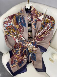 Etro Çiçek Desen Pamuk soft Şal - 433240 - Lacivert-Latte
