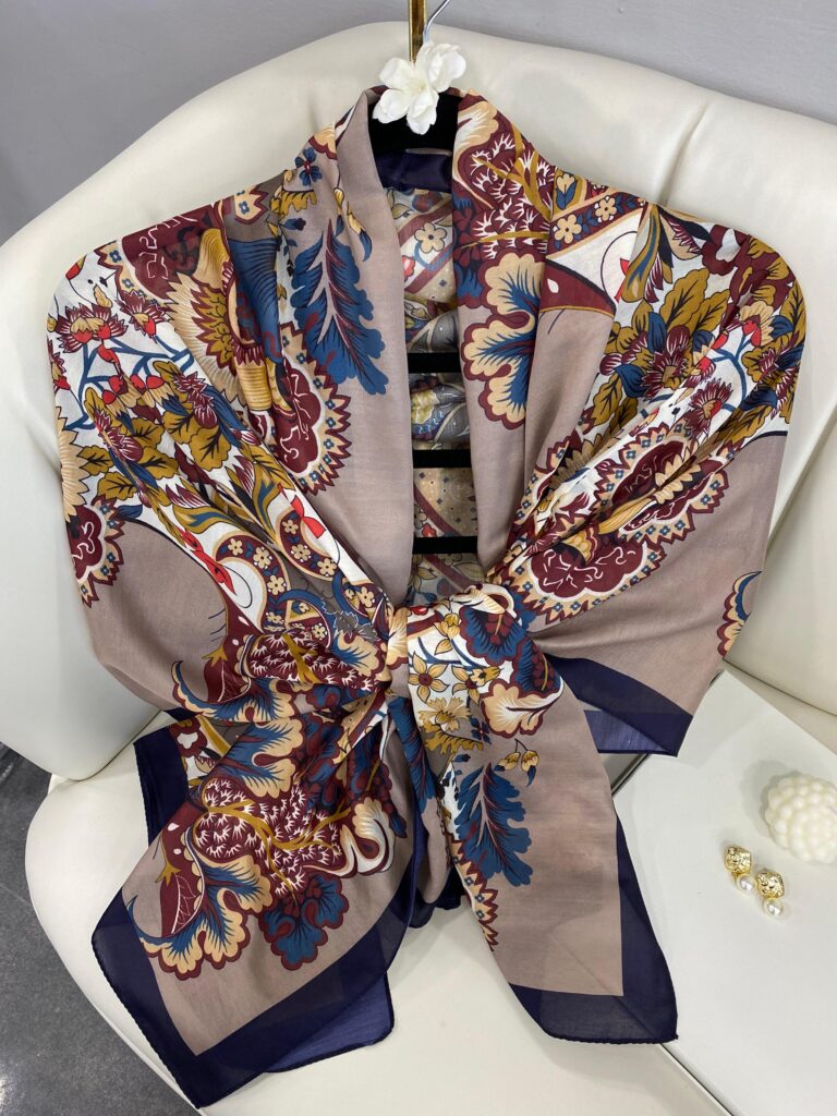 Etro Çiçek Desen Pamuk soft Şal - 433240 - Lacivert-Latte