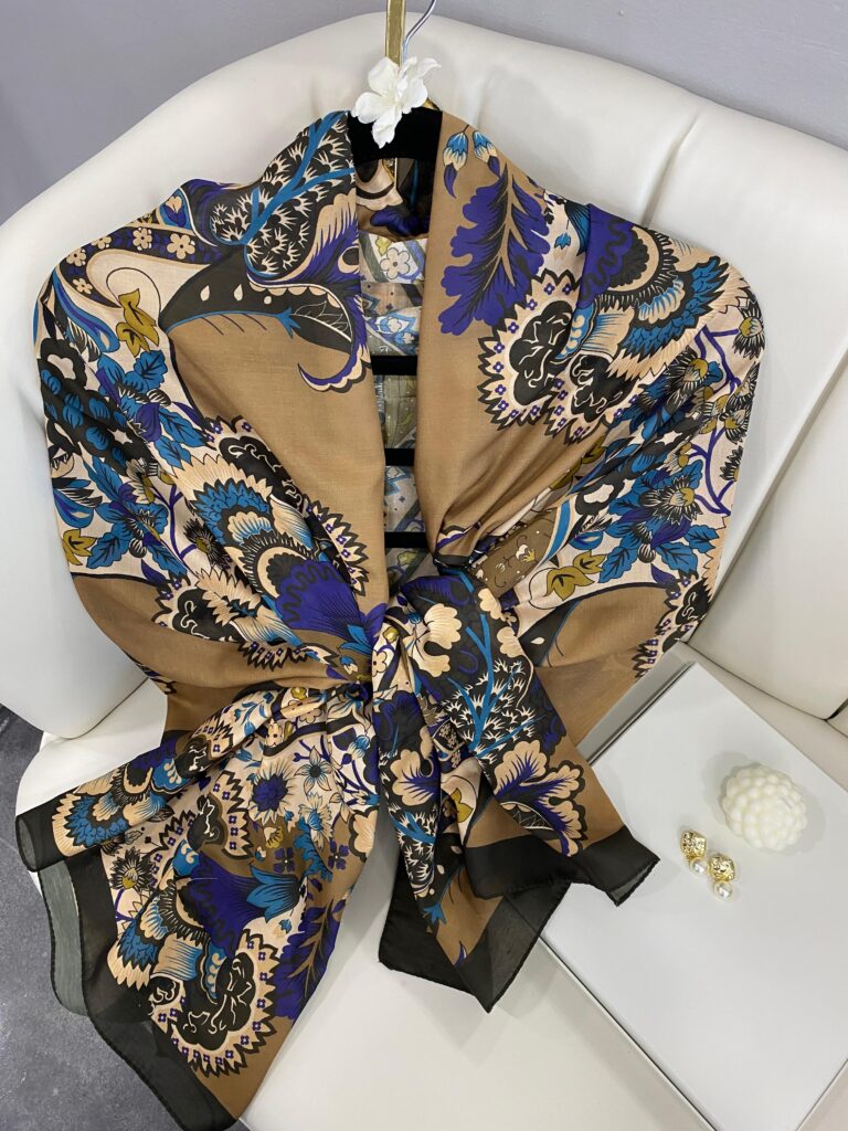 Etro Çiçek Desen Pamuk soft Şal - 433240 - Camel-Siyah