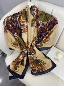 Etro Çiçek Desen Pamuk soft Şal - 433240 - Sütlü kahve