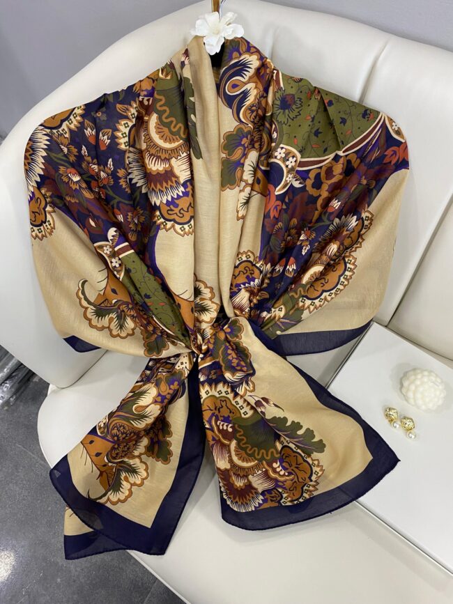 Etro Çiçek Desen Pamuk soft Şal - 433240 - Sütlü kahve