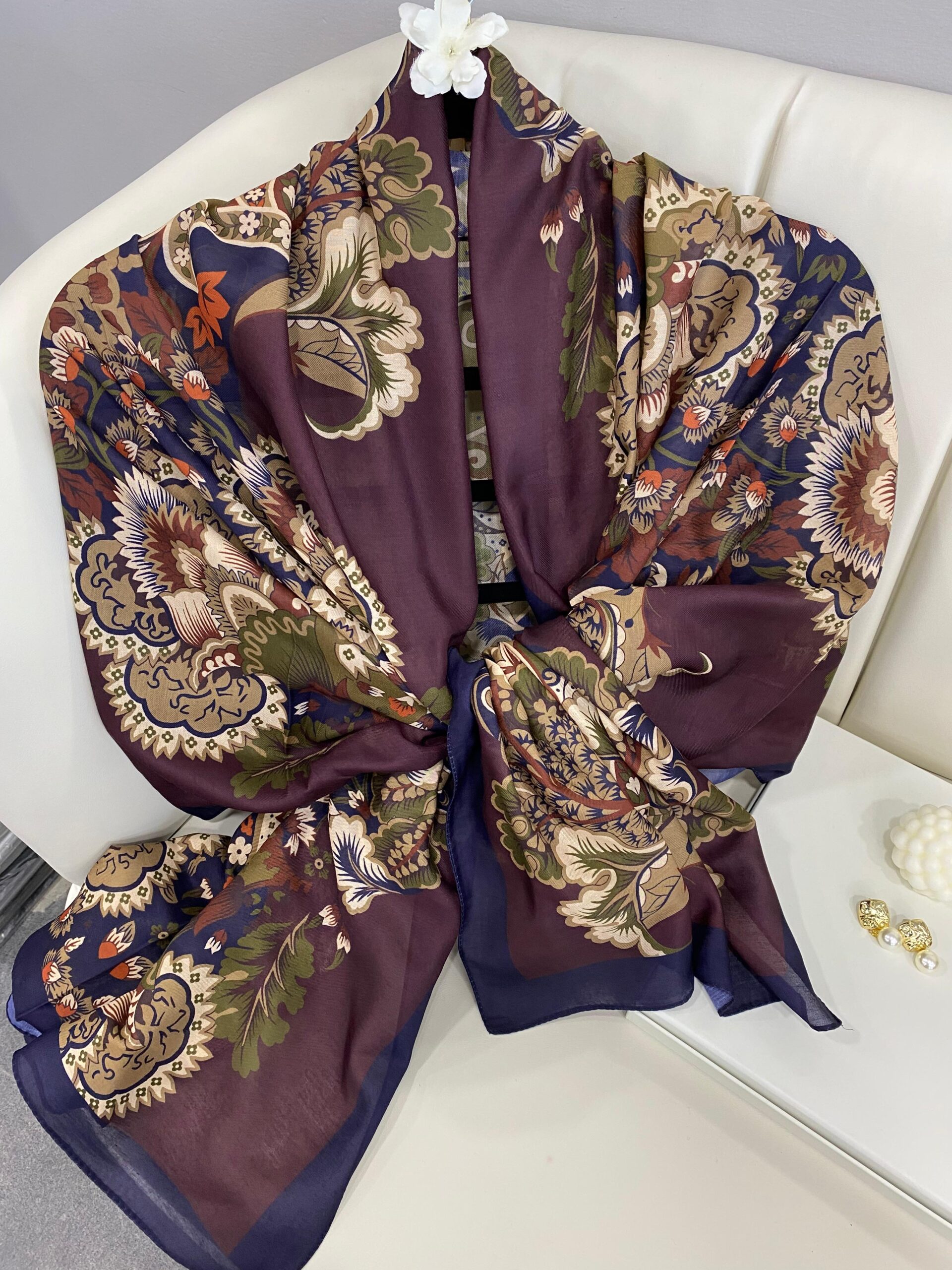 Etro Çiçek Desen Pamuk soft Şal - 433240 - Bordo