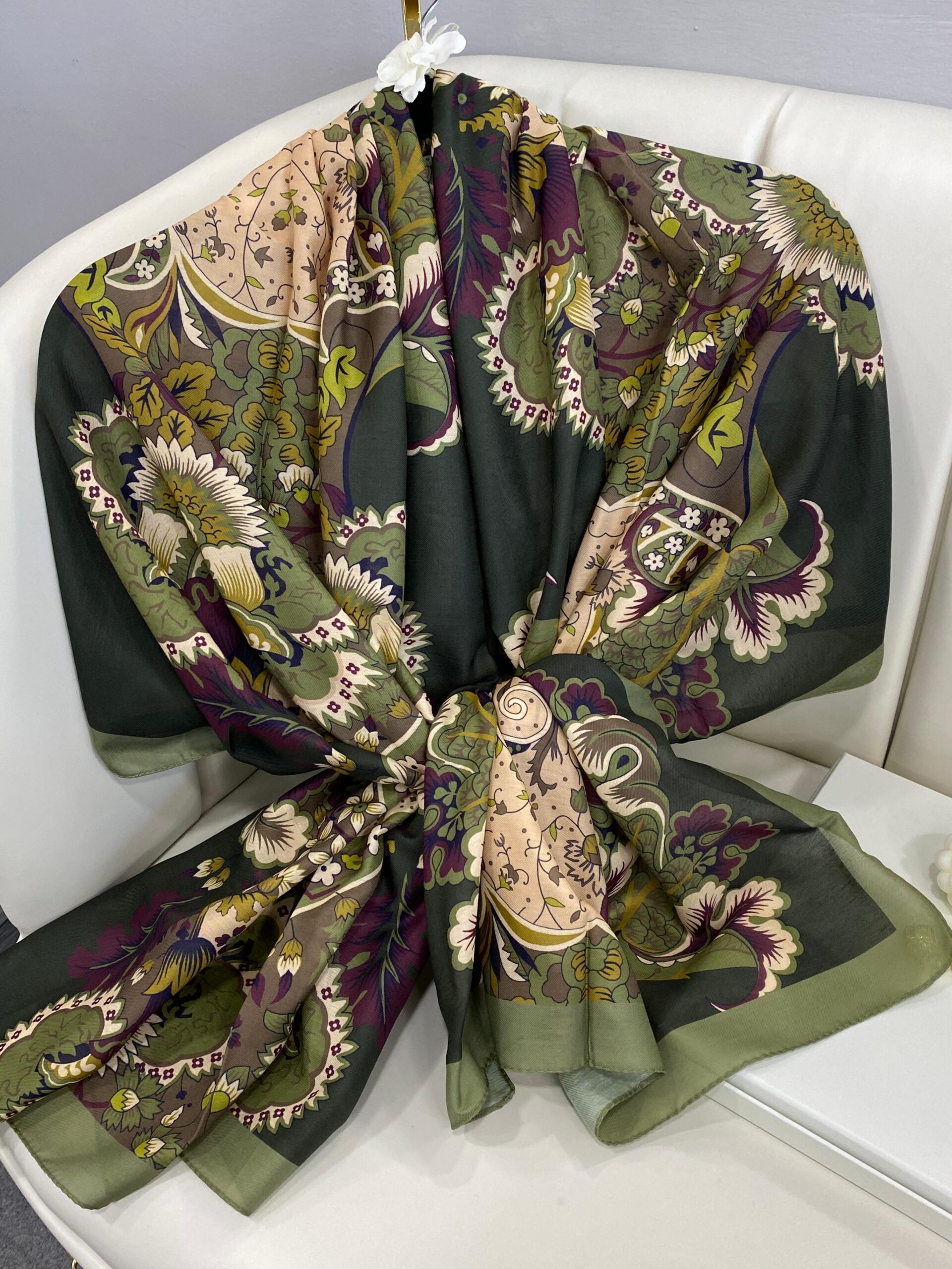 Etro Çiçek Desen Pamuk soft Şal - 433240 - Yeşil