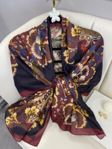 Etro Çiçek Desen Pamuk soft Şal - 433240 - Gece mavisi-Bordo