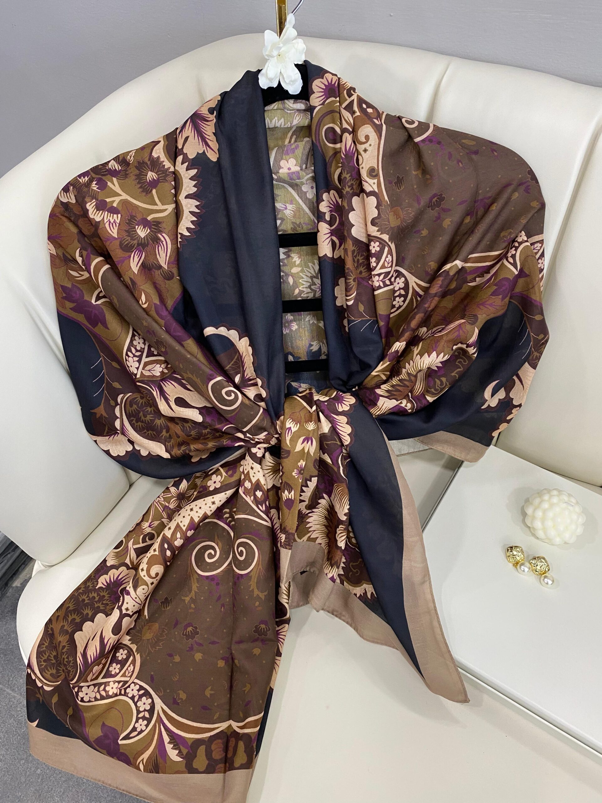 Etro Çiçek Desen Pamuk soft Şal - 433240 - Siyah