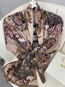 Etro Çiçek Desen Pamuk soft Şal - 433240 - Açık Kahve