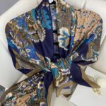 Etro Çiçek Desen Pamuk soft Şal - 433240 - Lacivert-Vizon