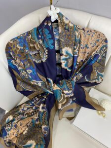 Etro Çiçek Desen Pamuk soft Şal - 433240 - Lacivert-Vizon