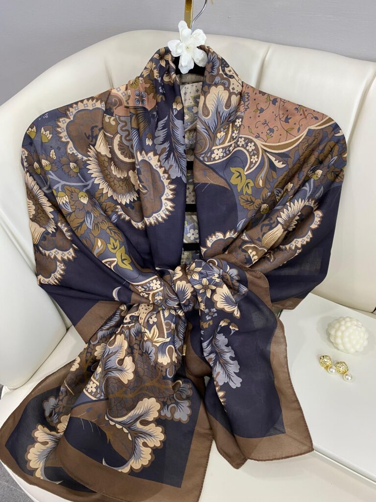 Etro Çiçek Desen Pamuk soft Şal - 433240 - Kahve-Siyah