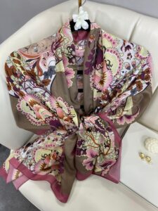 Etro Çiçek Desen Pamuk soft Şal - 433240 - Pudra