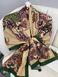 Etro Çiçek Desen Pamuk soft Şal - 433240 - Zümrüt-Camel