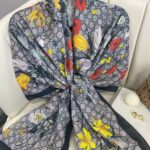 Gucci Çiçek Desen Pamuk Soft Şal 65355 - Gri/Siyah