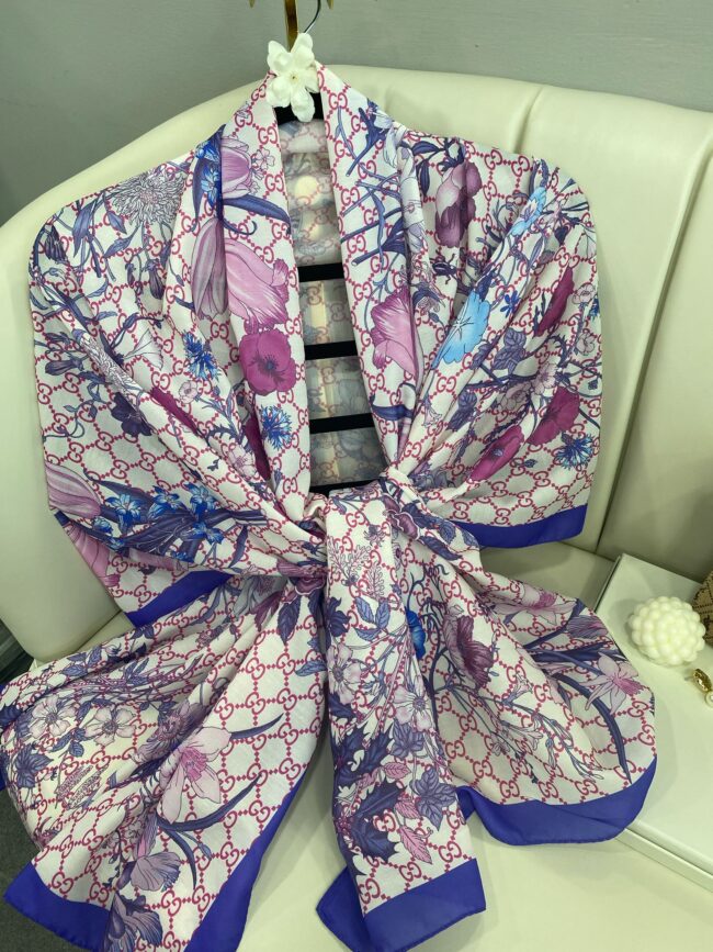 Gucci Çiçek Desen Pamuk Soft Şal 65355 - Pembe/Mor