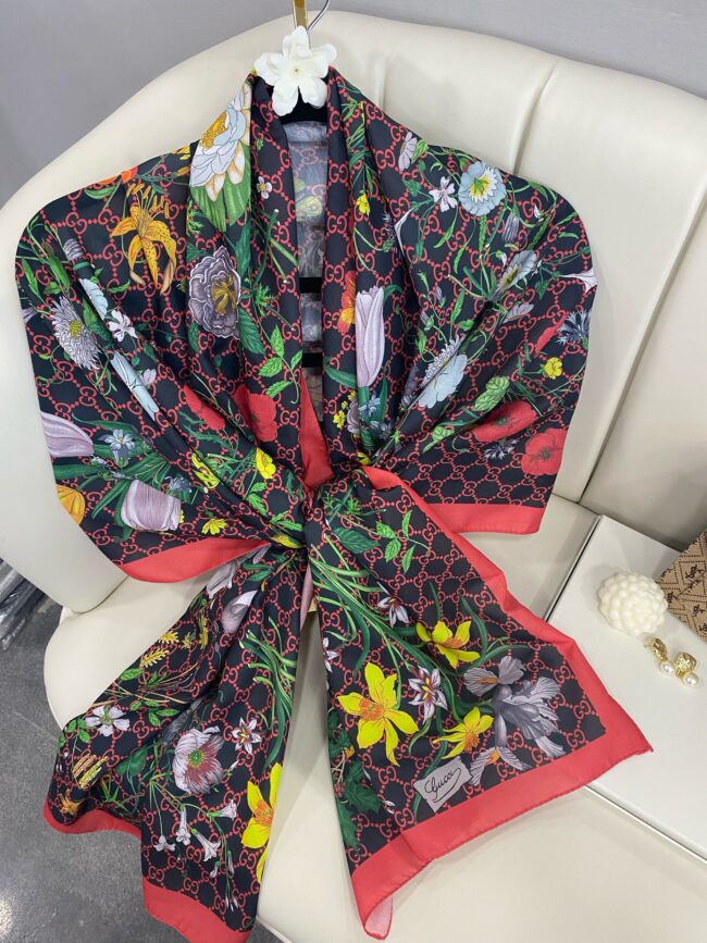 Çiçek Desen Pamuk Soft Şal 65355 - Siyah/Kırmızı