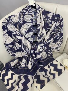 Etnik Desenli  Etro Pamuk Soft Şal - 893250 - Lacivert