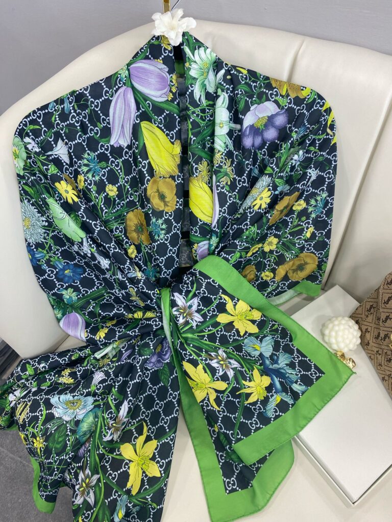 Çiçek Desen Pamuk Soft Şal 65355 - Siyah/Yeşil