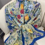 Gucci Çiçek Desen Pamuk Soft Şal 65355 - Bej/Mavi