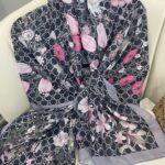 Gucci Çiçek Desen Pamuk Soft Şal 65355 -  Siyah/Füme