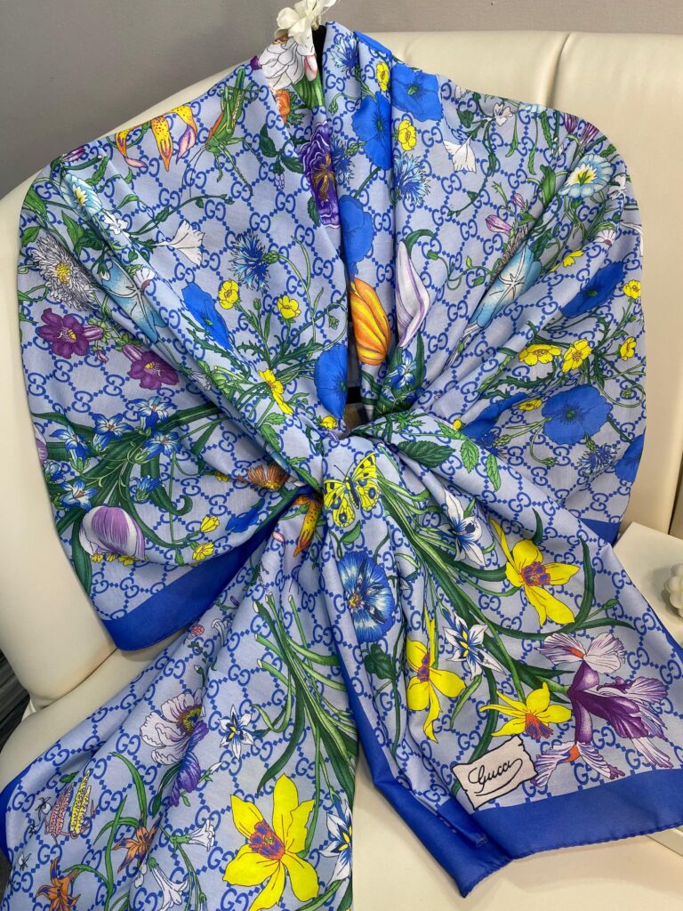 Gucci Çiçek Desen Pamuk Soft Şal 65355 - Bebe Mavisi