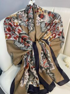 Etro Çiçek Desen Pamuk soft Şal - 433240 - Vizon-Lacivert