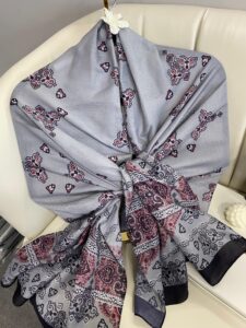 Kupa Desenli Pamuk İpek Şal - 797730 - Gri-Siyah