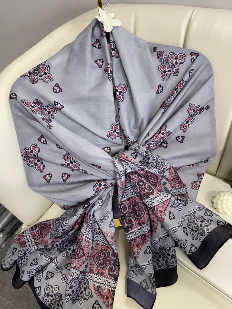 Kupa Desenli Pamuk İpek Şal - 797730 - Gri-Siyah