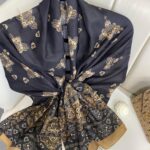 Kupa Desenli Pamuk İpek Şal - 797730 - Siyah-Vizon