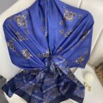 Kupa Desenli Pamuk İpek Şal - 797730 - Mavi-Lacivert