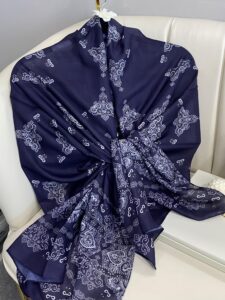 Kupa Desenli Pamuk İpek Şal - 797730 - Lacivert