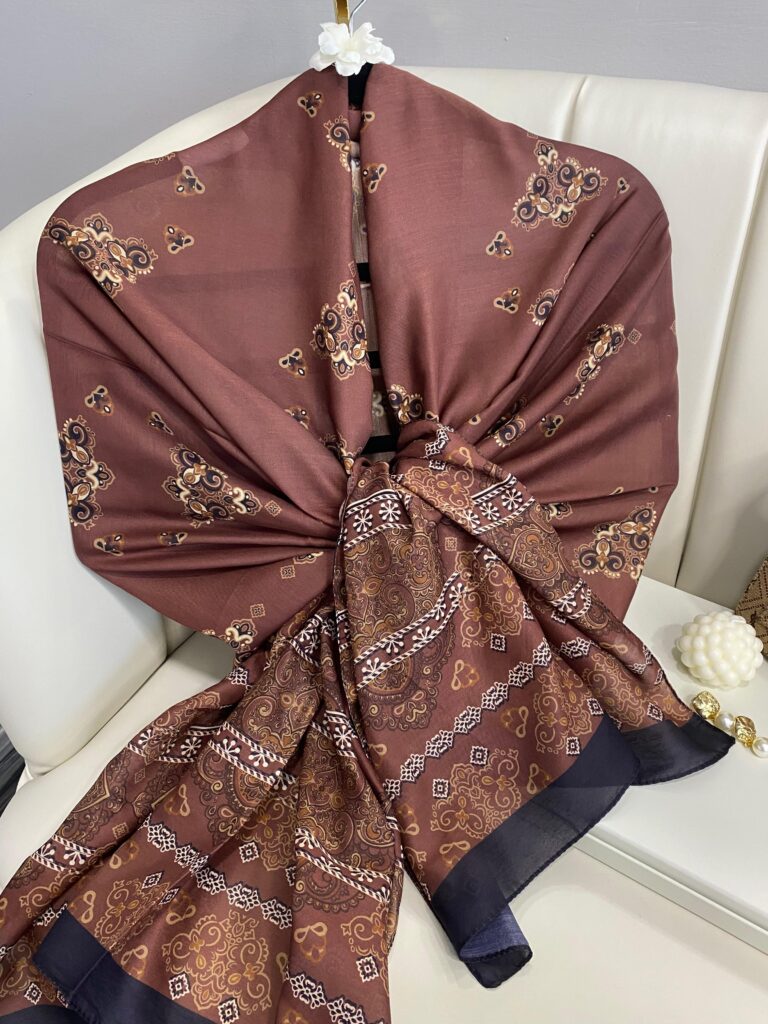 Kupa Desenli Pamuk İpek Şal - 797730 - Bordo-Siyah