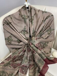 Kupa Desenli Pamuk İpek Şal - 797730 - Bordo-Vizon